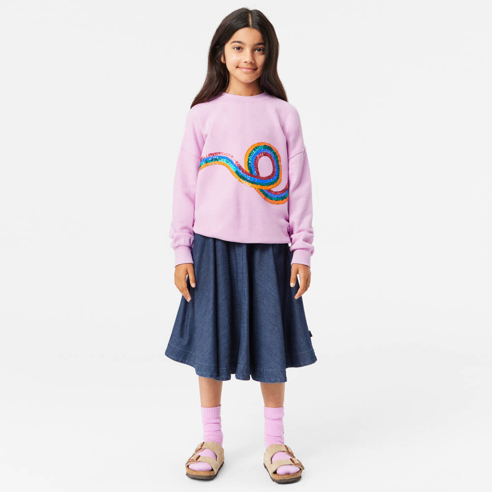 Molo-سويتشيرت مزين بترتر قطن لون زهري للبنات | Childrensalon Outlet