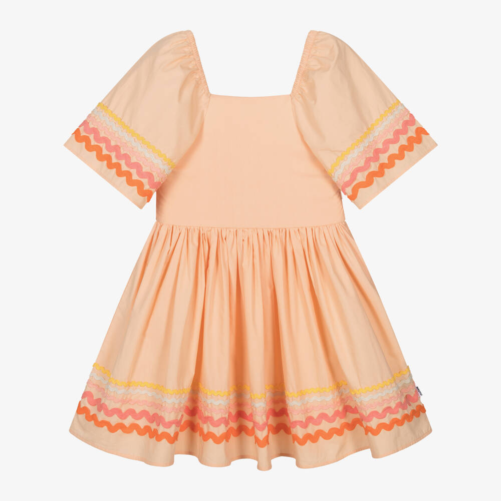 Molo-فستان قطن بناتي بلون البطيخ مع زينة ريك-راك | Childrensalon Outlet