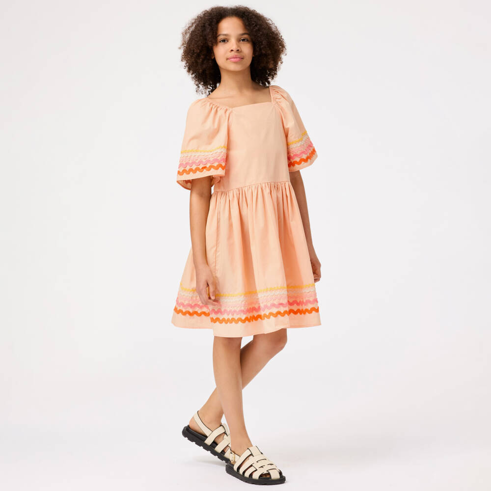 Molo-Girls Melon Cotton Ric-Rac Frock | Childrensalon Outlet
