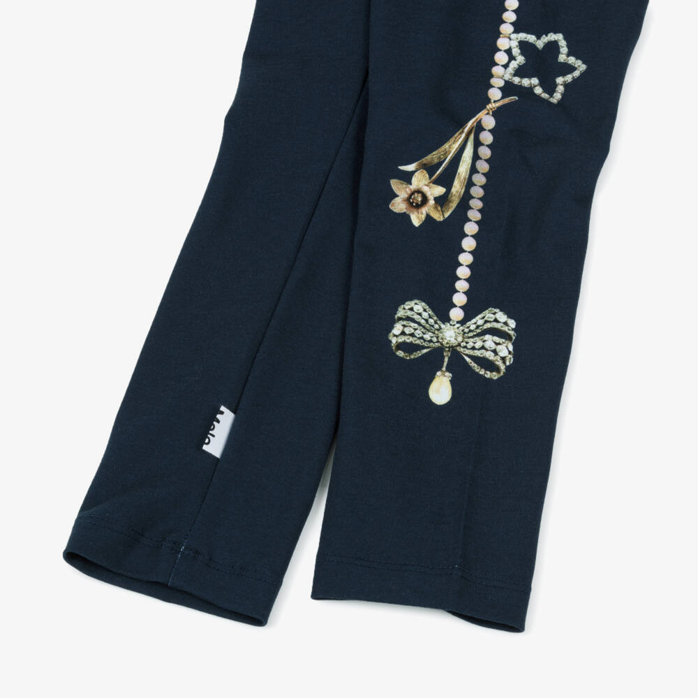 Molo-Girls Midnight Blue Patterned Leggings | Childrensalon Outlet