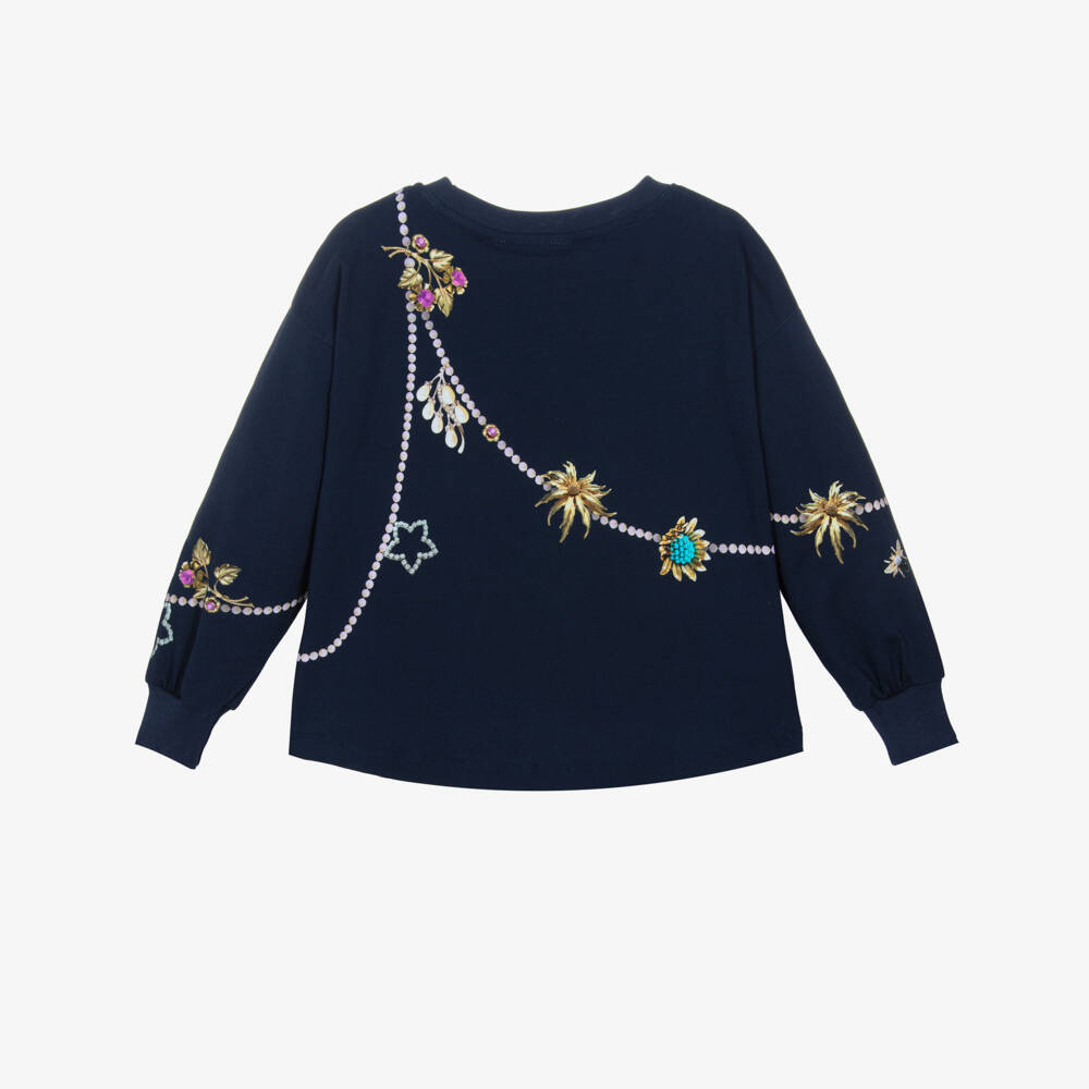 Molo-Girls Navy Blue Charmed Chain Long-Sleeve Top | Childrensalon Outlet