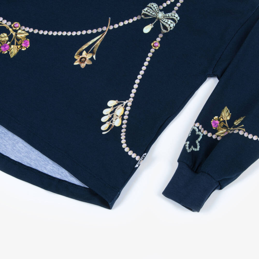 Molo-Girls Navy Blue Charmed Chain Long-Sleeve Top | Childrensalon Outlet