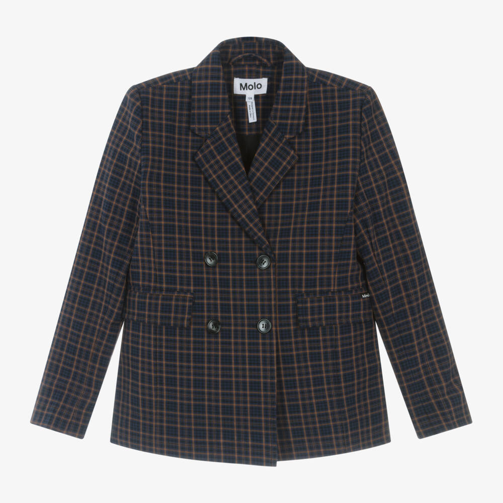 Molo-Girls Navy Brown Check Blazer | Childrensalon Outlet