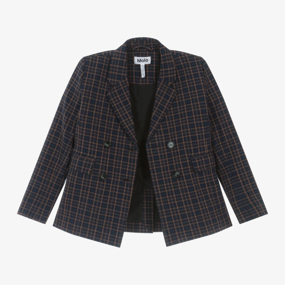 Molo-Girls Navy Brown Check Blazer | Childrensalon Outlet