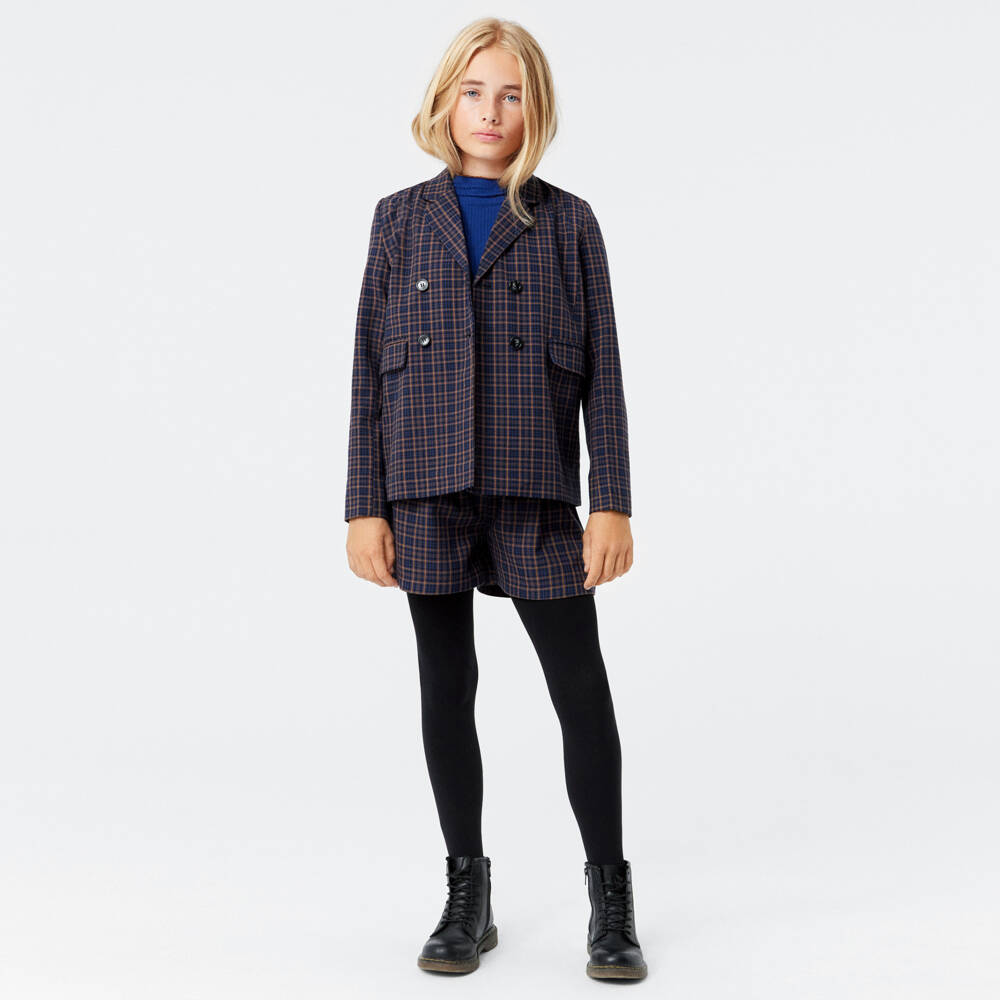 Molo-Girls Navy Brown Check Blazer | Childrensalon Outlet