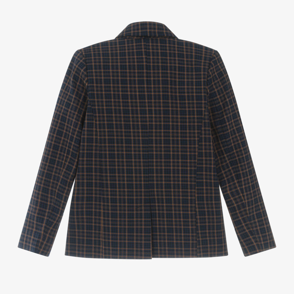 Molo-Girls Navy Brown Check Blazer | Childrensalon Outlet