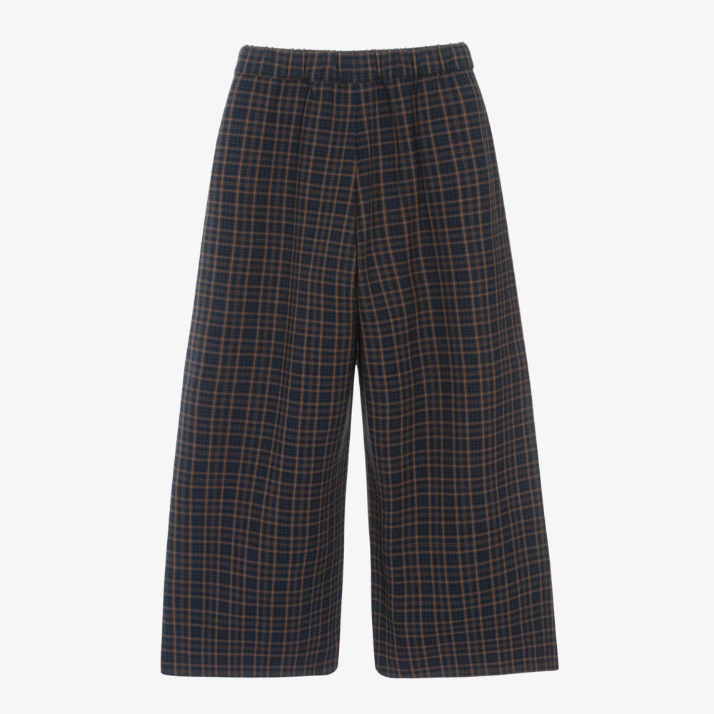 Molo-Girls Navy Check Wide-Leg Trousers | Childrensalon Outlet