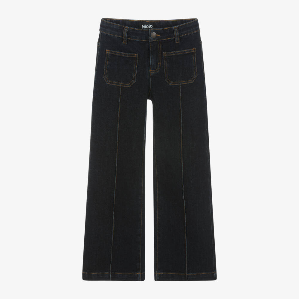 Molo-Girls Navy Wide Leg Denim Trousers | Childrensalon Outlet