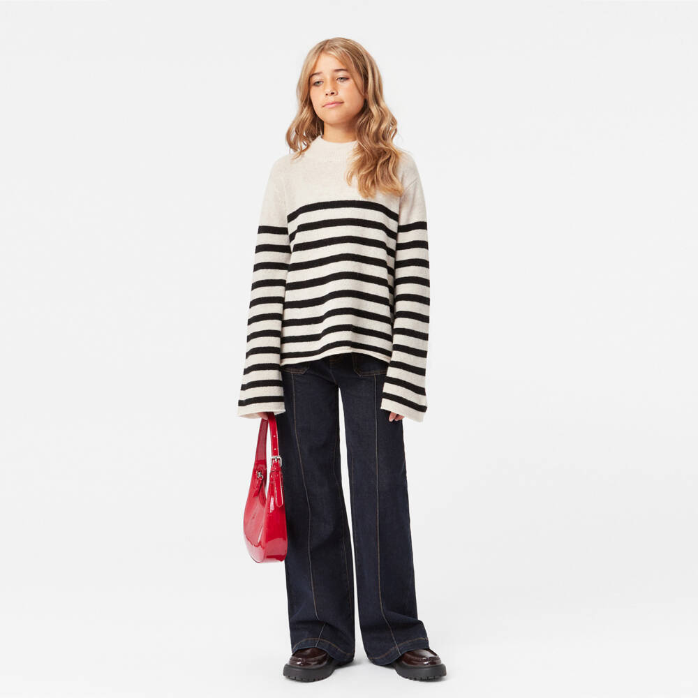 Molo-Girls Navy Wide Leg Denim Trousers | Childrensalon Outlet