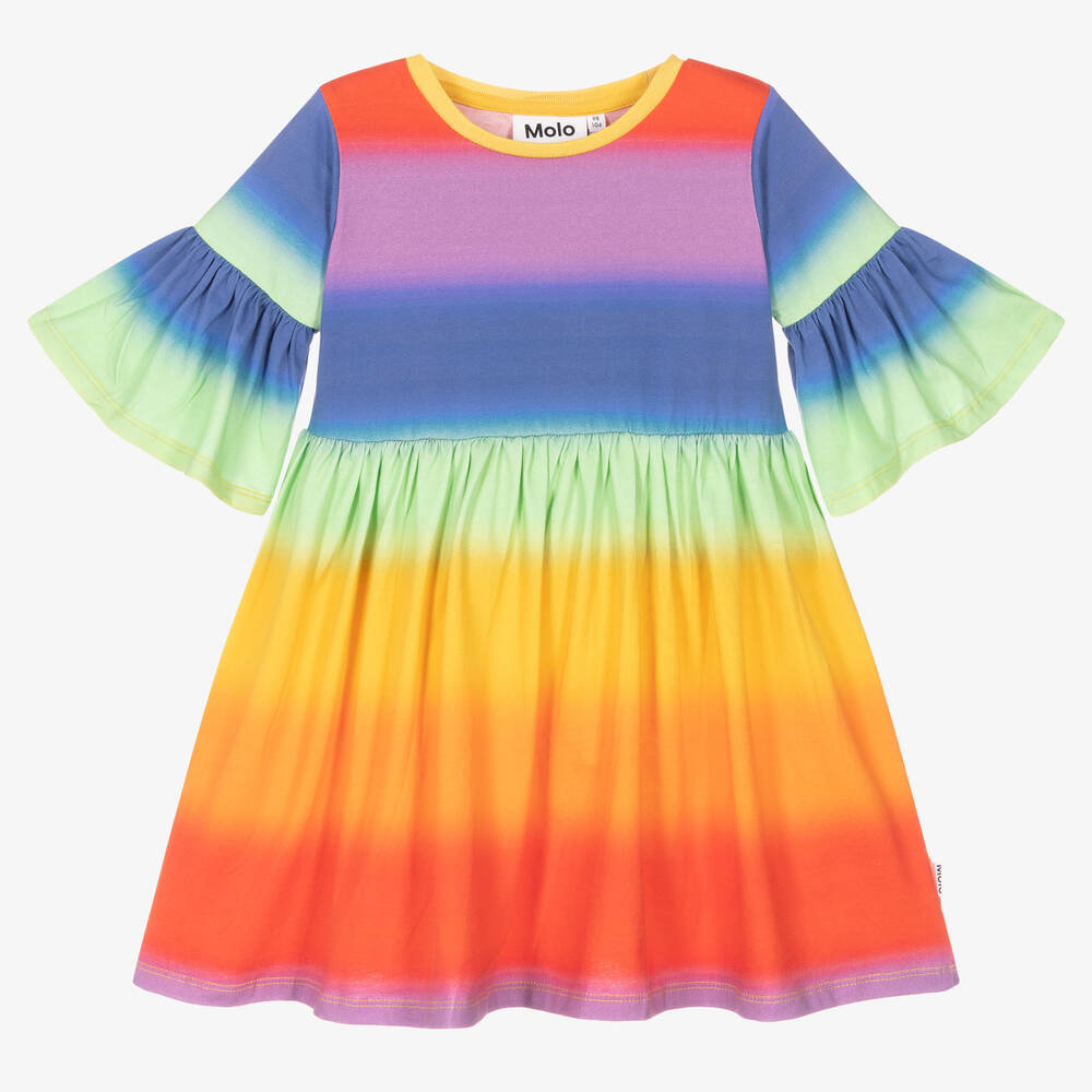 Molo - Girls Ombré Rainbow Cotton Dress | Childrensalon