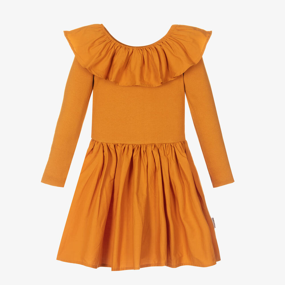 Molo - فستان قطن عضوي جيرسي لون برتقالي داكن | Childrensalon