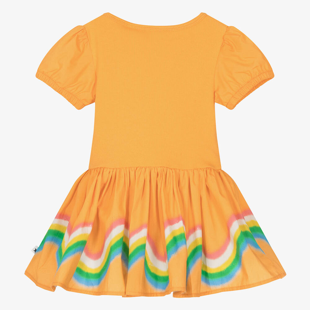 Molo-Girls Orange Cotton Rainbow Dress | Childrensalon Outlet