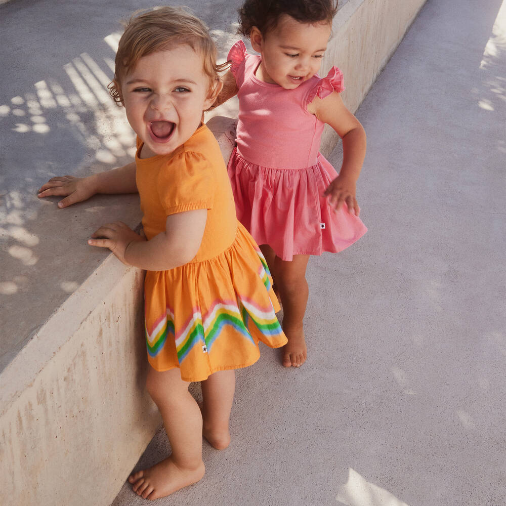 Molo-Girls Orange Cotton Rainbow Dress | Childrensalon Outlet