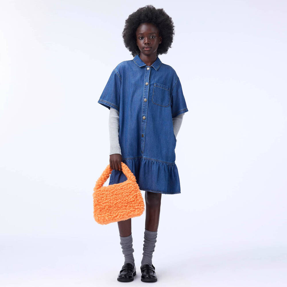 Molo-Girls Orange Fluffy Fleece Handbag (28cm) | Childrensalon Outlet