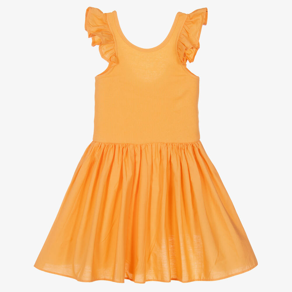 Molo - Robe orange en coton bio fille | Childrensalon