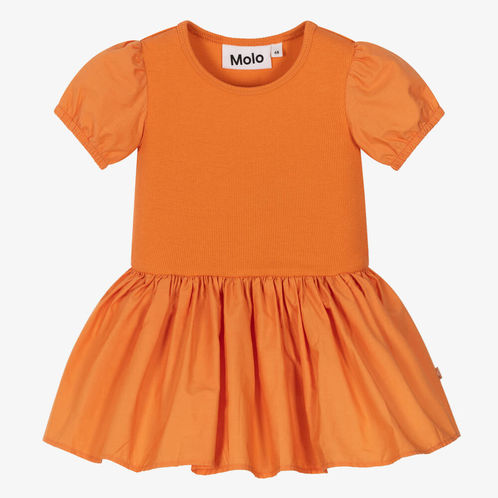 Molo - فستان أطفال بناتي قطن عضوي جيرسي لون برتقالي | Childrensalon