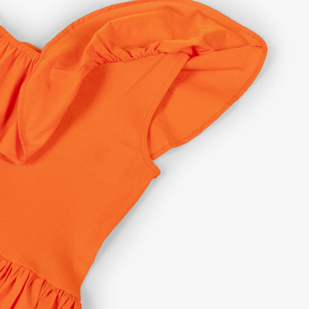 Molo-Girls Orange Organic Cotton One Shoulder Ruffle Dress | Childrensalon Outlet