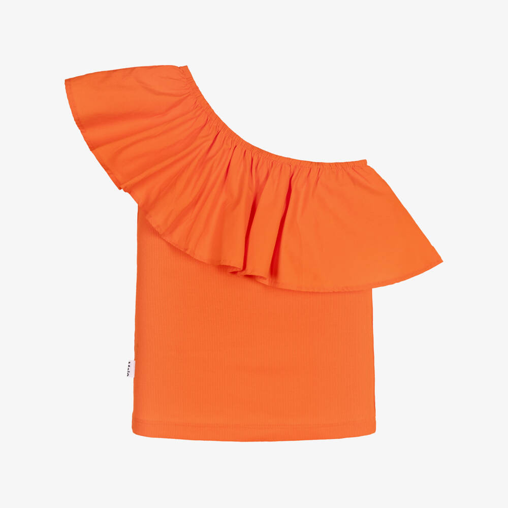 Molo-Оранжевый топ на одно плечо с оборкой из хлопка для девочек | Childrensalon Outlet