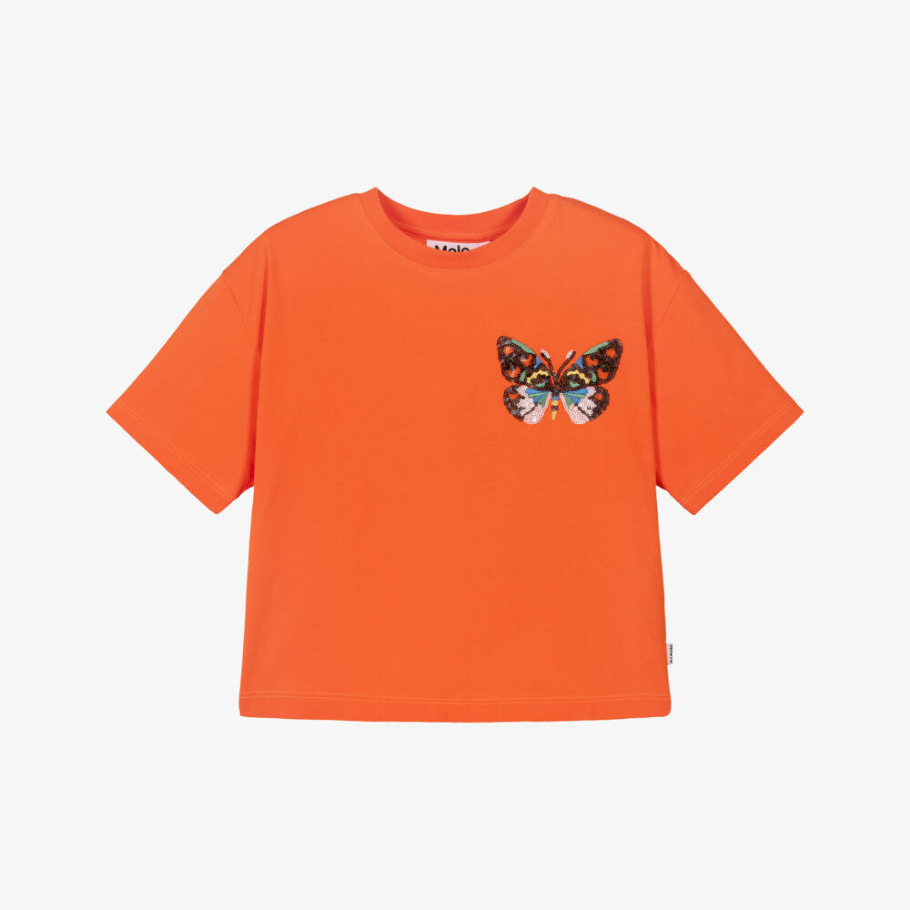 Molo-Оранжевая футболка с бабочкой для девочек | Childrensalon Outlet