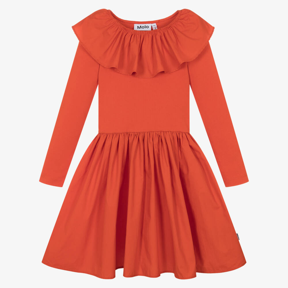Molo-Платье с оборками на воротнике оранжевое для девочек | Childrensalon Outlet