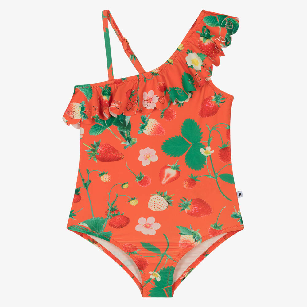 Molo-Girls Orange Ruffle Strawberry Swimsuit | Childrensalon Outlet