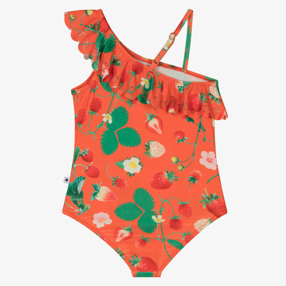 Molo-Girls Orange Ruffle Strawberry Swimsuit | Childrensalon Outlet