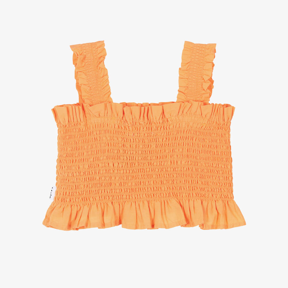 Molo-Girls Orange Shirred Cotton Sleeveless Top | Childrensalon Outlet