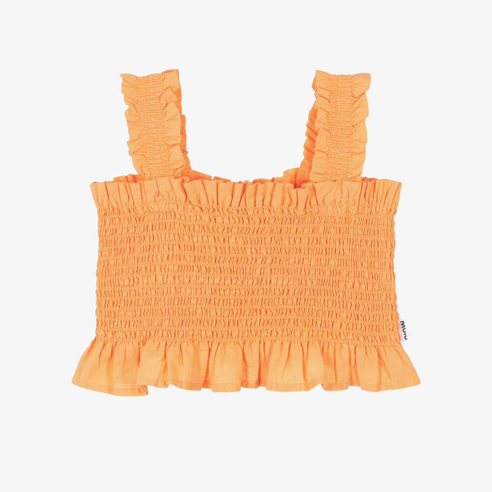 Molo-Girls Orange Shirred Cotton Sleeveless Top | Childrensalon Outlet