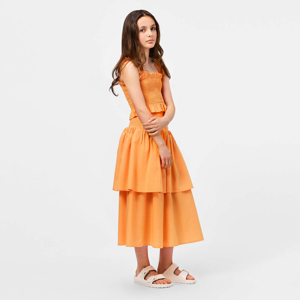 Molo-Girls Orange Shirred Cotton Sleeveless Top | Childrensalon Outlet