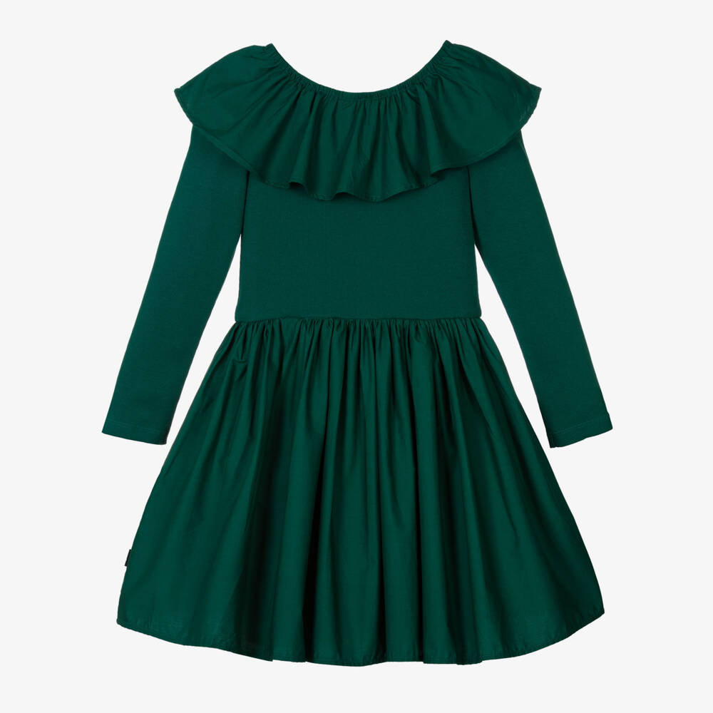 Molo-Girls Organic Emerald Ruffle Dress | Childrensalon Outlet