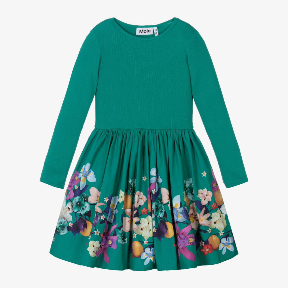 Molo-Girls Organic Green Floral Dress | Childrensalon Outlet