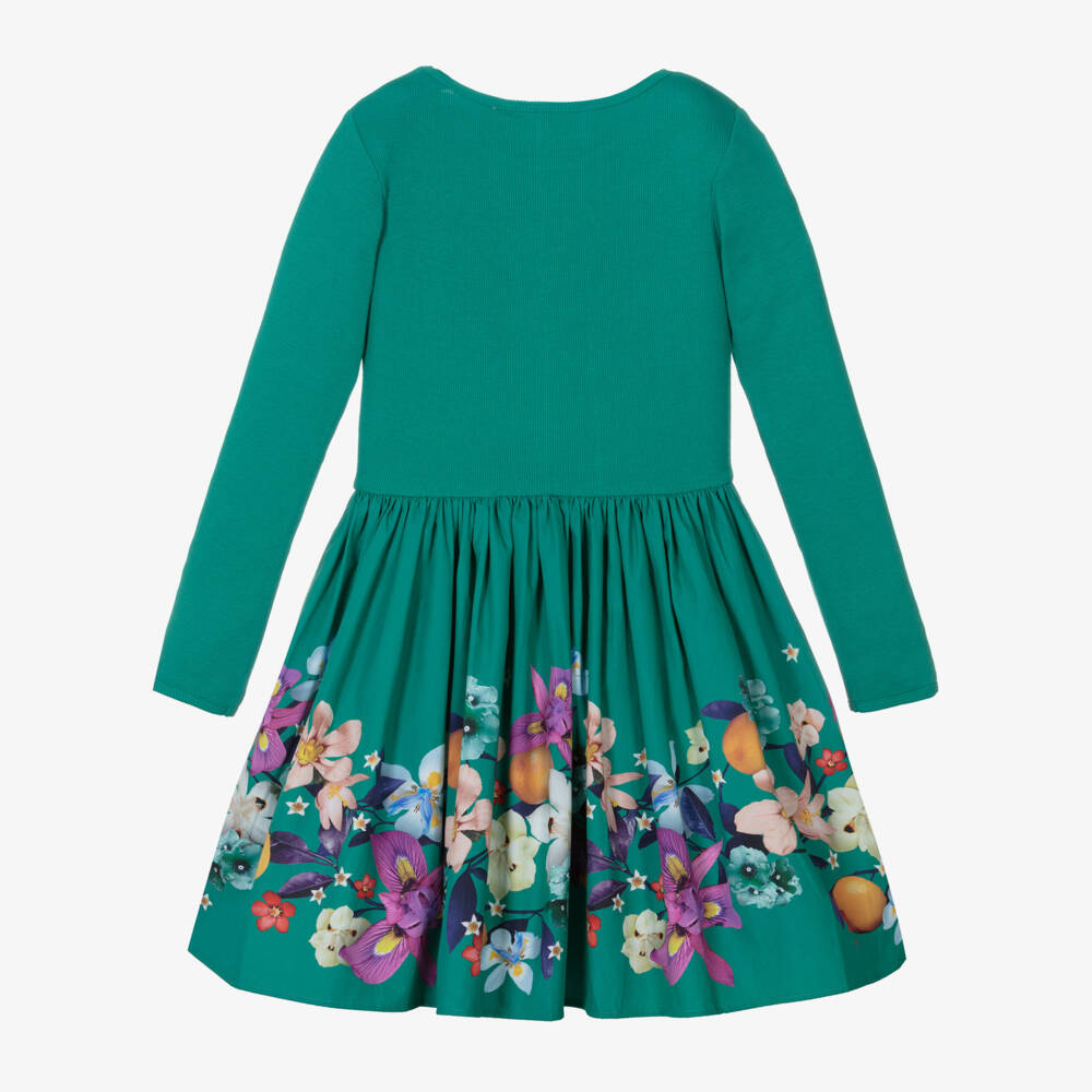 Molo-Girls Organic Green Floral Dress | Childrensalon Outlet