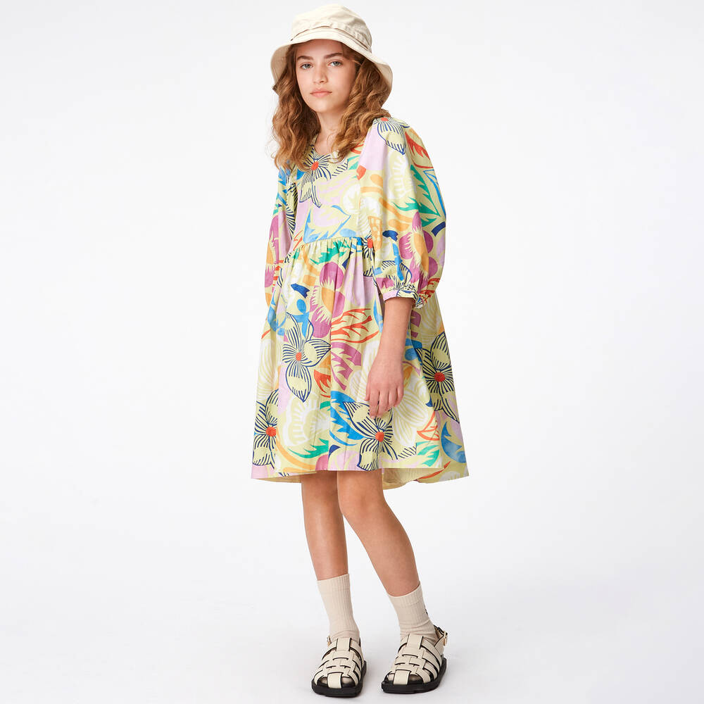 Molo-Girls Pale Green Organic Cotton Floral Dress | Childrensalon Outlet