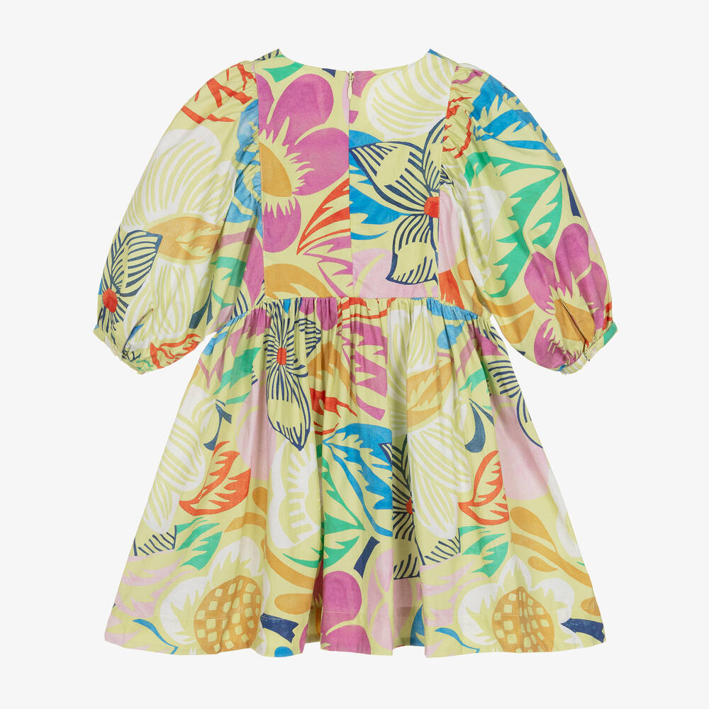 Molo-Girls Pale Green Organic Cotton Floral Dress | Childrensalon Outlet