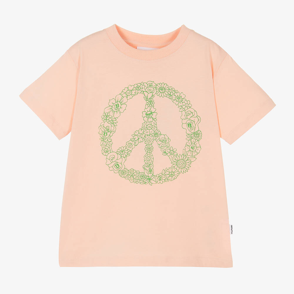 Molo - Girls Pale Pink Cotton Peace T-Shirt | Childrensalon