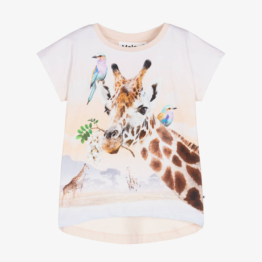 Molo - T-shirt rose clair girafe fille | Childrensalon