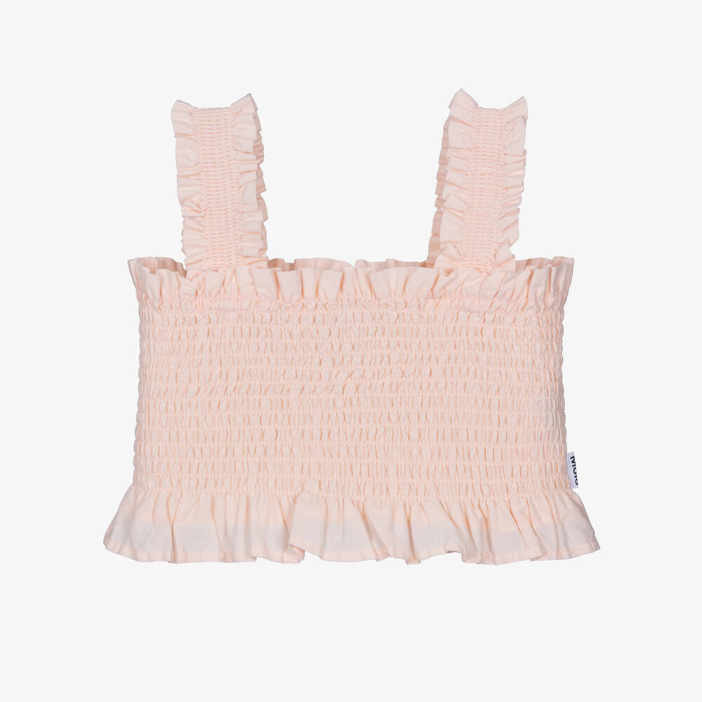 Molo-Girls Pale Pink Shirred Cotton Sleeveless Top | Childrensalon Outlet