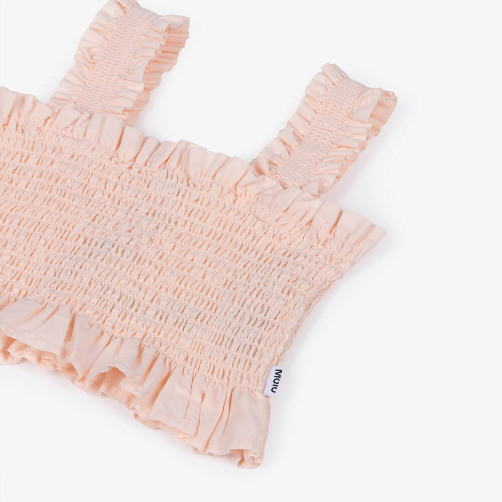 Molo-Girls Pale Pink Shirred Cotton Sleeveless Top | Childrensalon Outlet