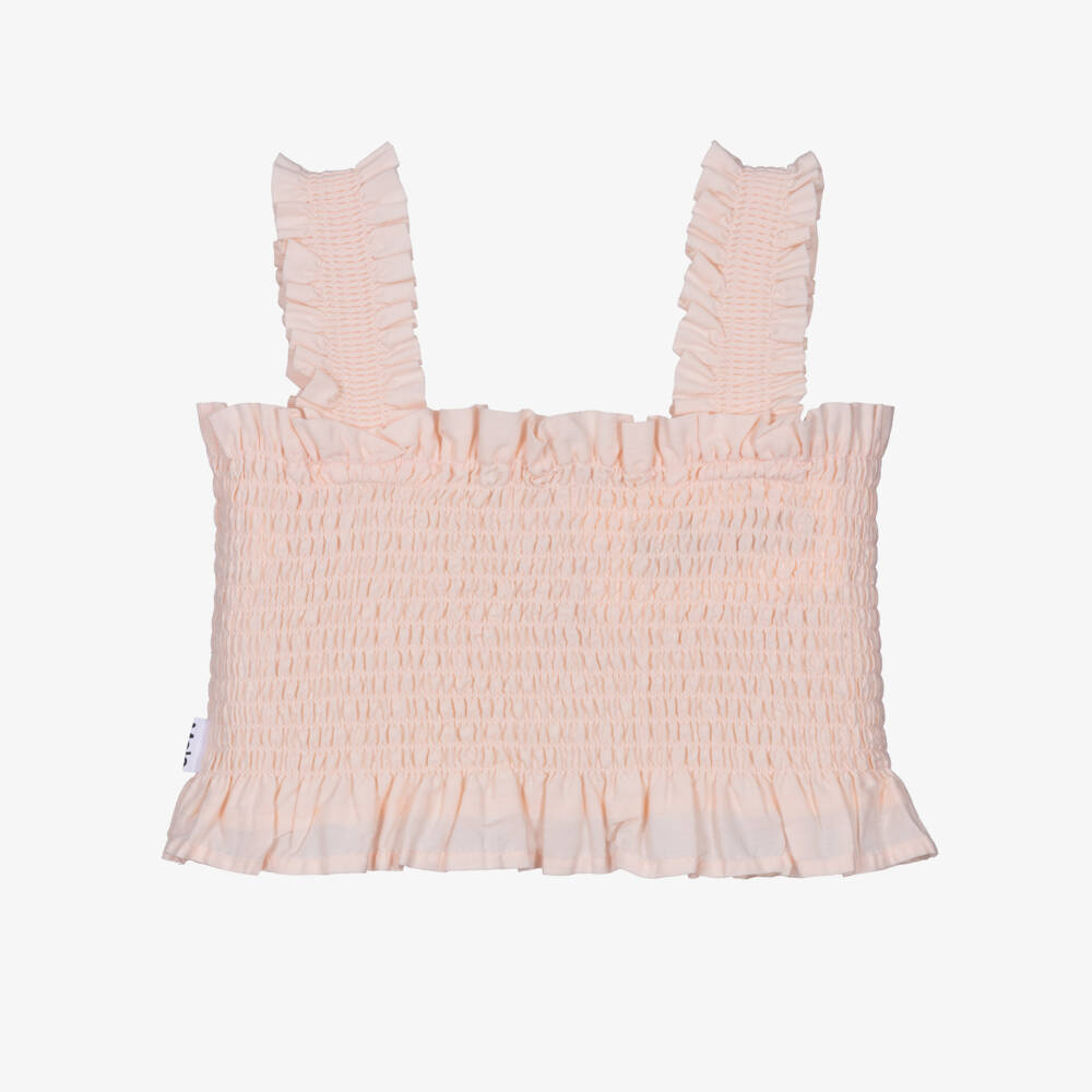 Molo-Girls Pale Pink Shirred Cotton Sleeveless Top | Childrensalon Outlet