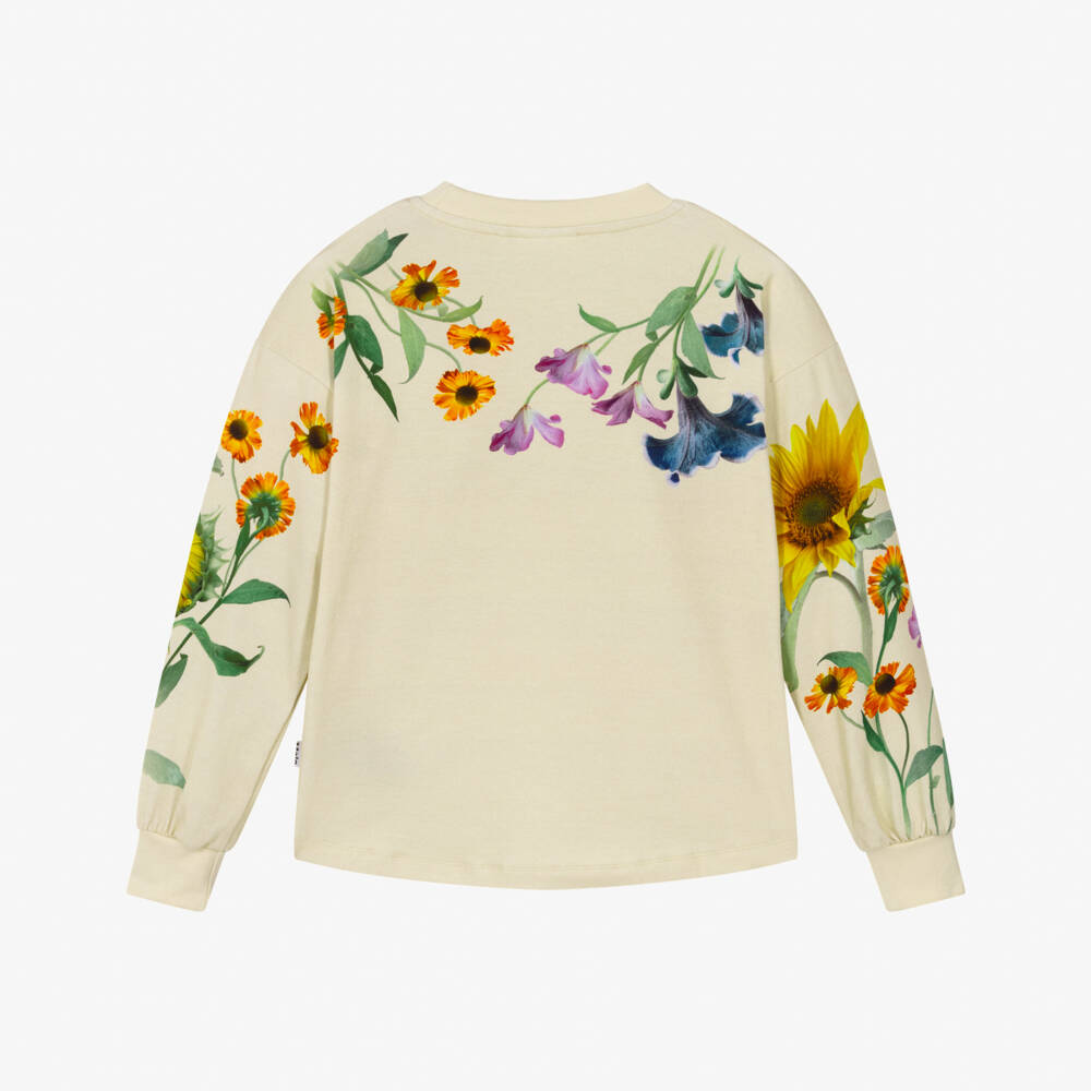 Molo-Girls Pale Yellow Organic Cotton Top with Floral Print | Childrensalon Outlet