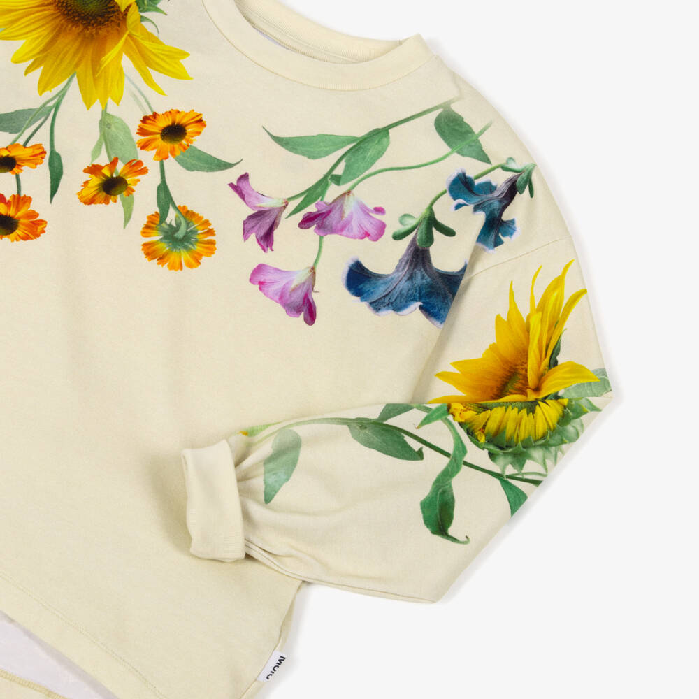 Molo-Girls Pale Yellow Organic Cotton Top with Floral Print | Childrensalon Outlet