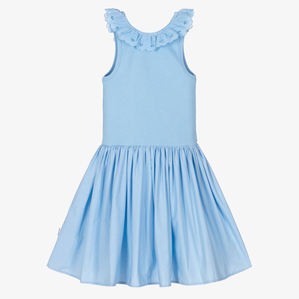 Molo-Girls Pastel Blue Organic Cotton Dress | Childrensalon Outlet