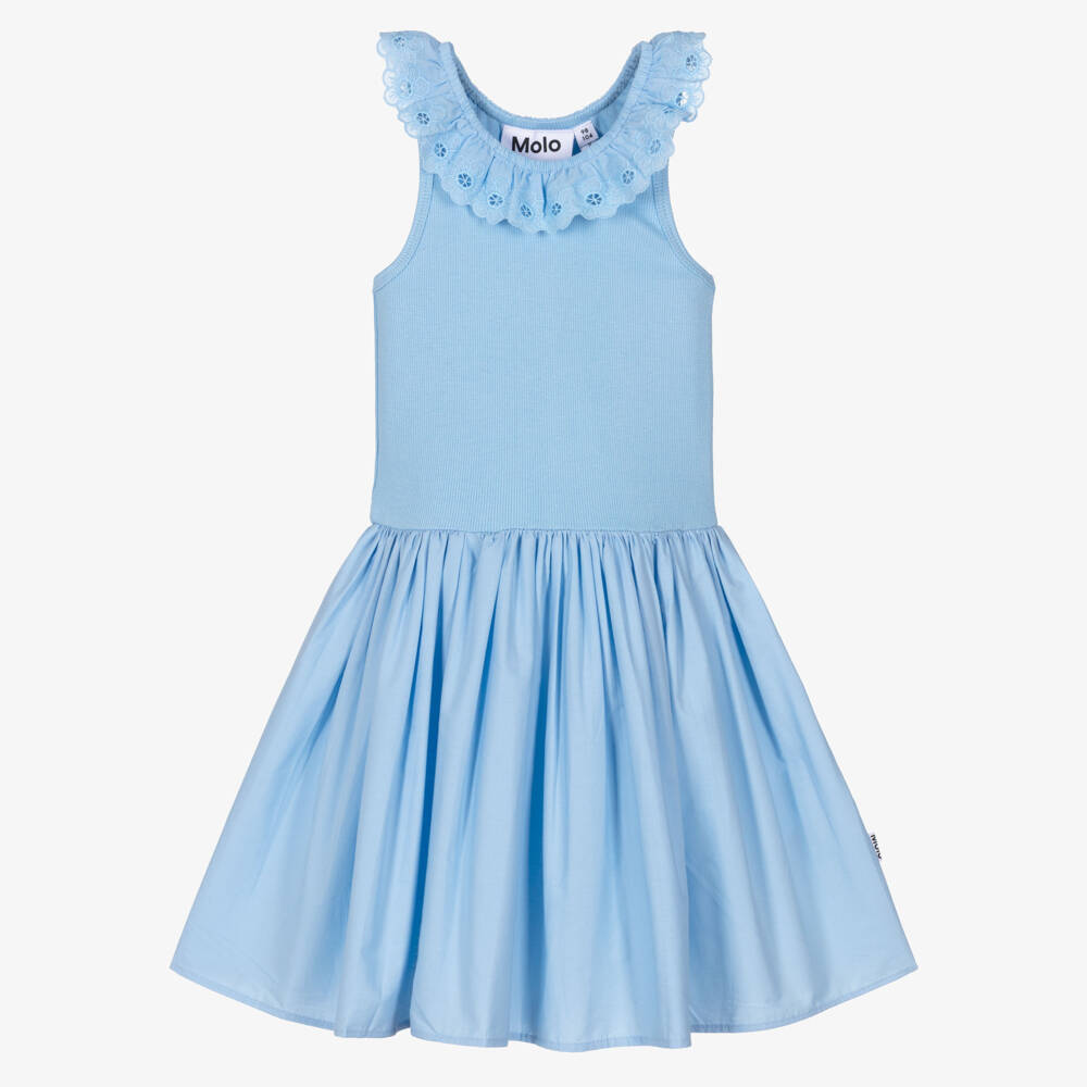 Molo-Girls Pastel Blue Organic Cotton Dress | Childrensalon Outlet