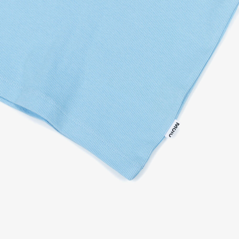 Molo-Girls Pastel Blue Organic Cotton Top with Floral Lace Trim | Childrensalon Outlet