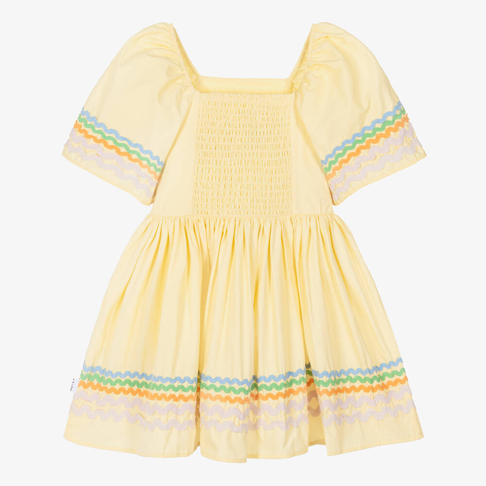 Molo-Girls Pastel Yellow Dress with Ric Rac Trims | Childrensalon Outlet