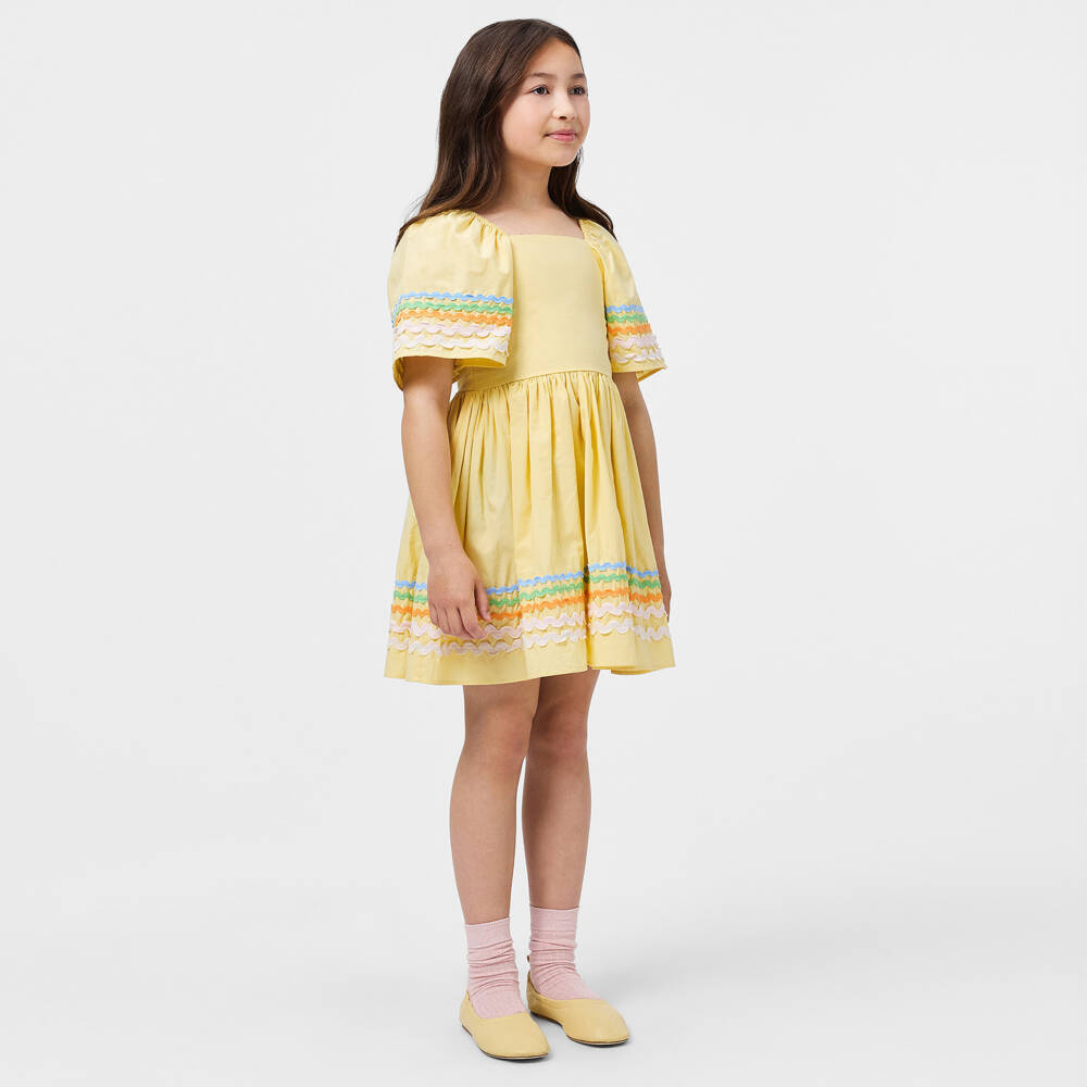 Molo-Girls Pastel Yellow Dress with Ric Rac Trims | Childrensalon Outlet