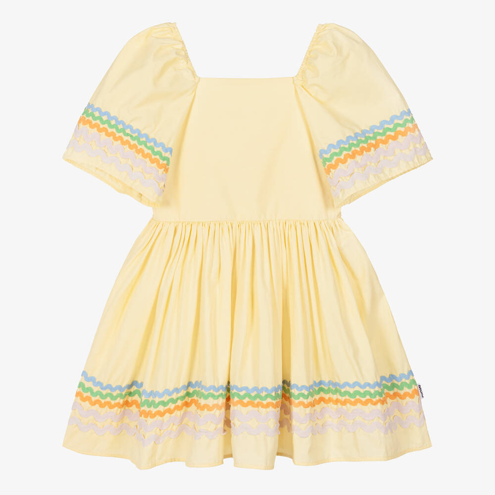 Molo-Girls Pastel Yellow Dress with Ric Rac Trims | Childrensalon Outlet