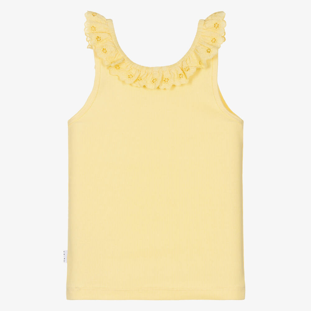 Molo-Girls Pastel Yellow Organic Cotton Lace Trim Top | Childrensalon Outlet