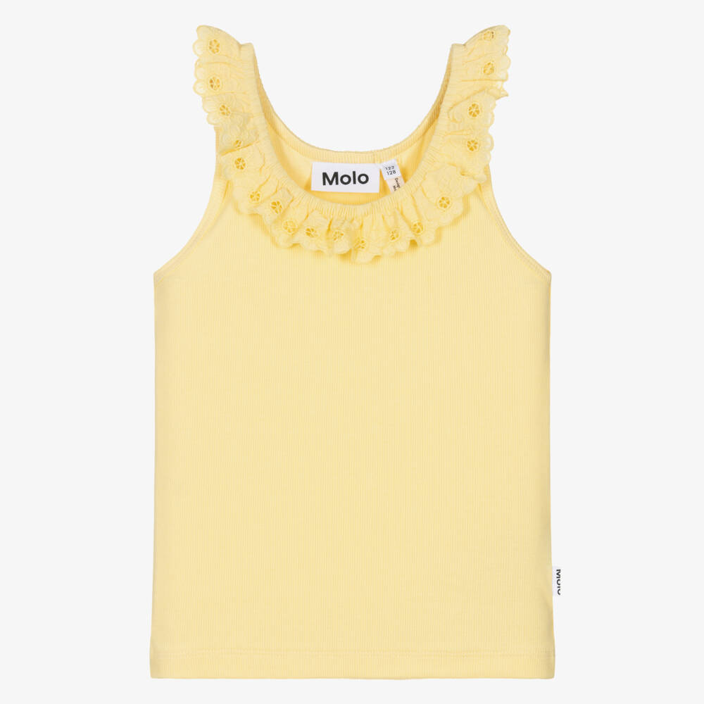 Molo-Girls Pastel Yellow Organic Cotton Lace Trim Top | Childrensalon Outlet