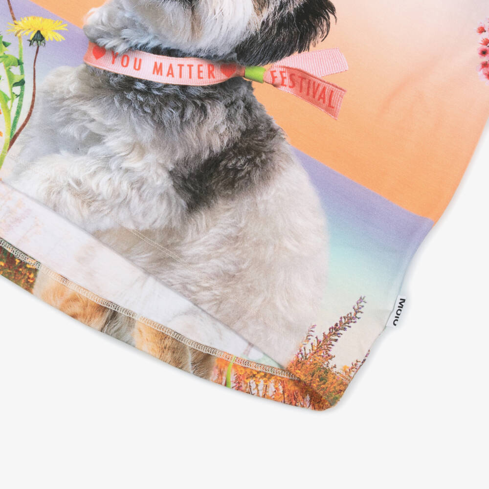 Molo-Girls Peach Blossom & Pup Tee | Childrensalon Outlet
